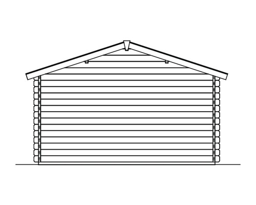 Ilustrace dřevěného domu se sedlovou střechou