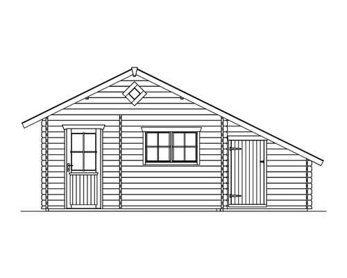 Ilustrace zahradního domku s oknem a dvěma dveřmi