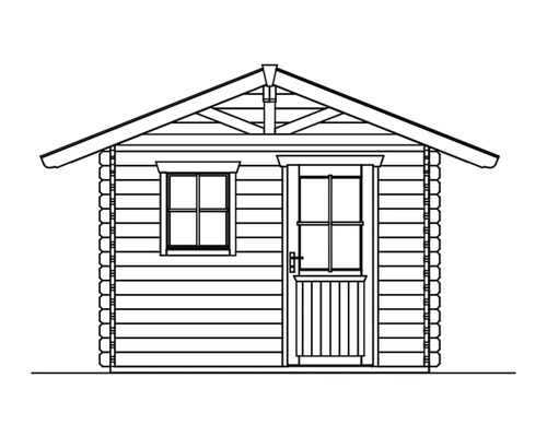 Nákres zahradního domku s oknem a dveřmi