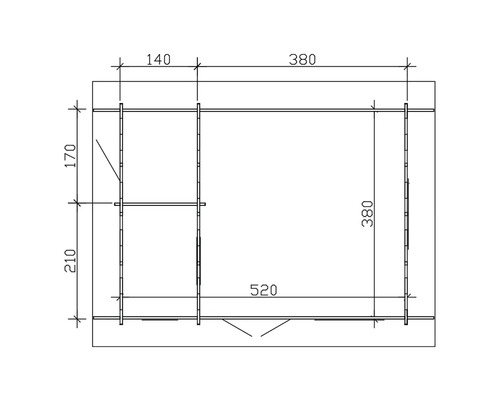 Technický výkres zahradního domku s rozměry