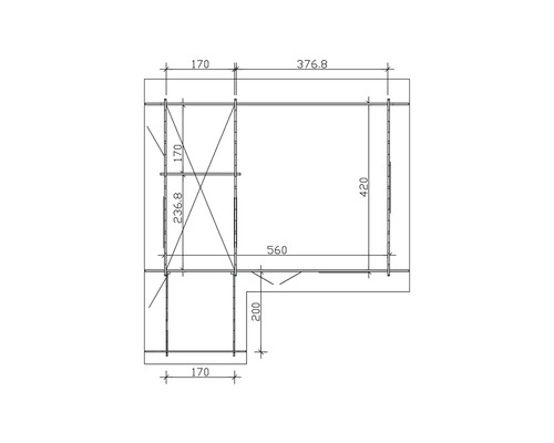 Technický nákres regálového systému s rozměry