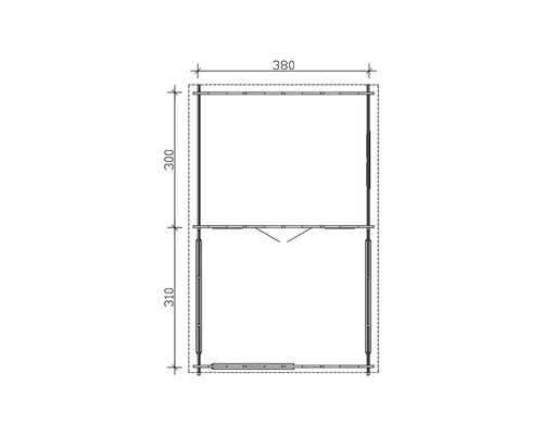 Technický nákres zahradního domku s rozměry