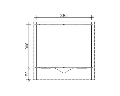 Technický nákres zahradního domku s rozměry