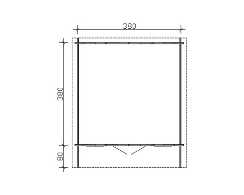 Technický nákres zahradního altánu s rozměry v milimetrech