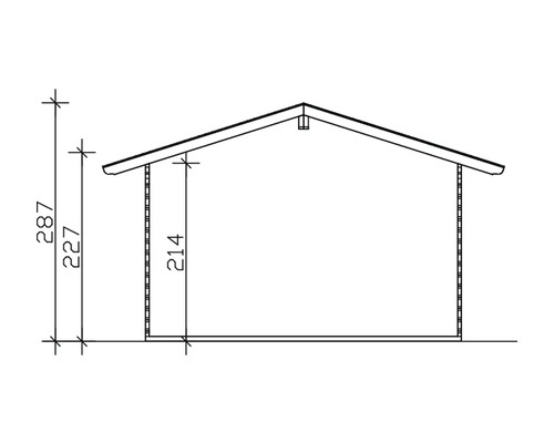 Technický výkres zahradního domku s výškovými údaji