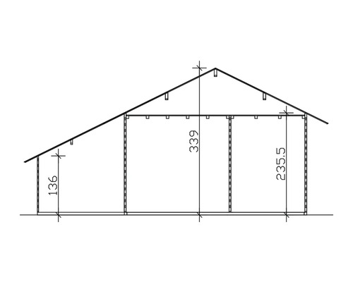 Technický výkres zahradního domku s údaji o výšce