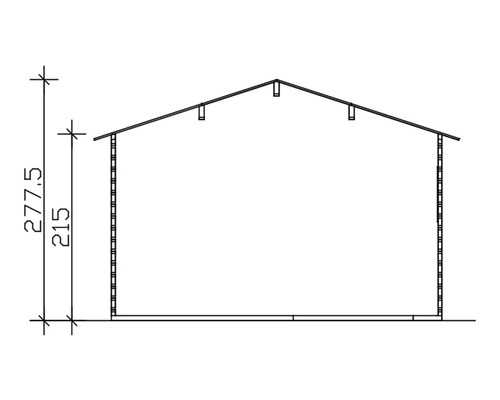 Technický nákres zahradního domku s rozměry výšky