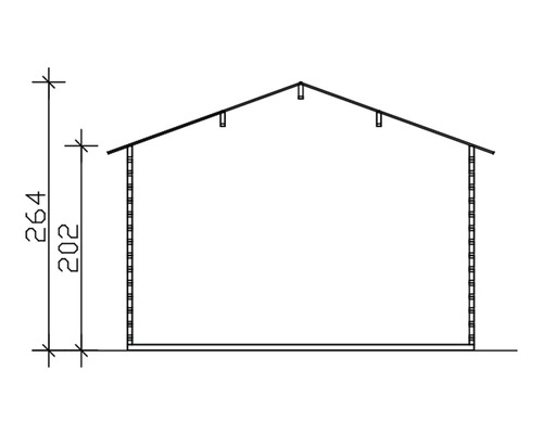 Nákres zahradního domku s výškovými údaji