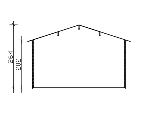 Technický nákres zahradního domku s rozměry