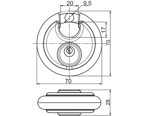 Technický nákres dveřního kování s rozměry