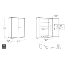 Technický nákres skříně na nářadí s rozměry