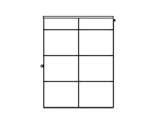 Boční pohled na prázdnou policovou skříň se šesti přihrádkami