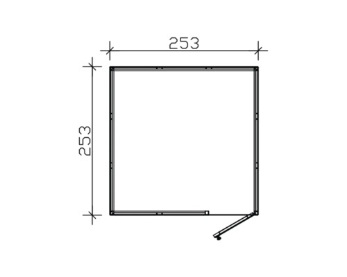Půdorys zahradního domku o rozměrech 253 krát 253 centimetrů