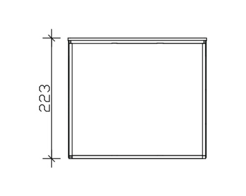 Technický výkres krabice s výškou 223 milimetrů