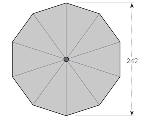 Pohled shora slunečník s rozměry 242 cm