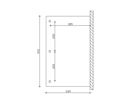 Technický výkres s rozměry pro montáž na stěnu, rozměry 541 x 339 mm.