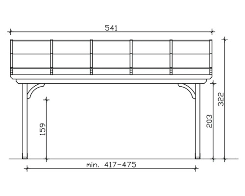 Technický nákres zábradlí s rozměry