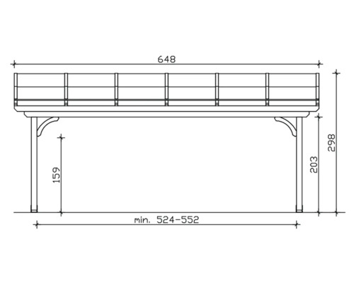 Technický nákres přístřešku s rozměry