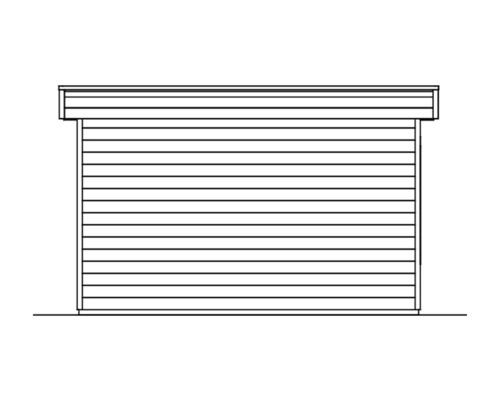 Obrázek zahradního domku s vodorovným obkladem stěn.