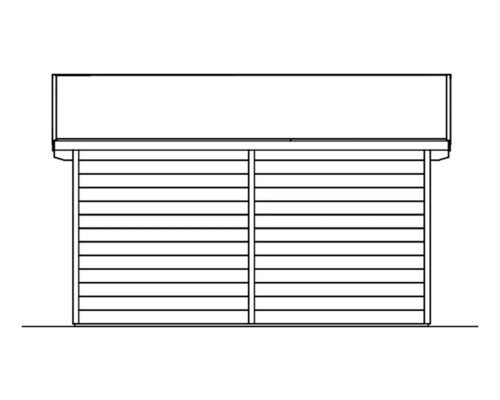 Ilustrace zahradního domku s vodorovným dřevěným obkladem