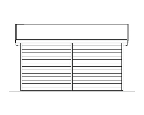 Nákres zahradního domku s dvoukřídlými dveřmi