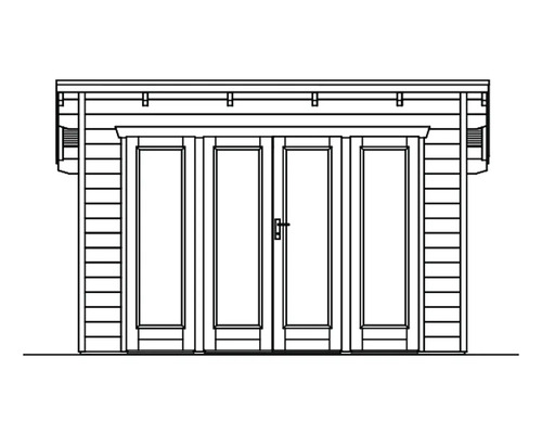 Nákres zahradního domku s dvoukřídlými dveřmi
