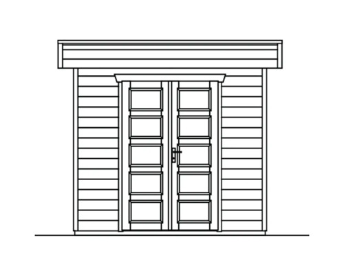 Nákres zahradního domku s dvoukřídlými dveřmi