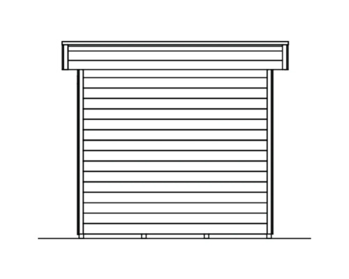 Ilustrace zahradního domku s vodorovným dřevěným obkladem