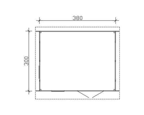 Půdorys zahradního domku o rozměrech 380 x 300 centimetrů