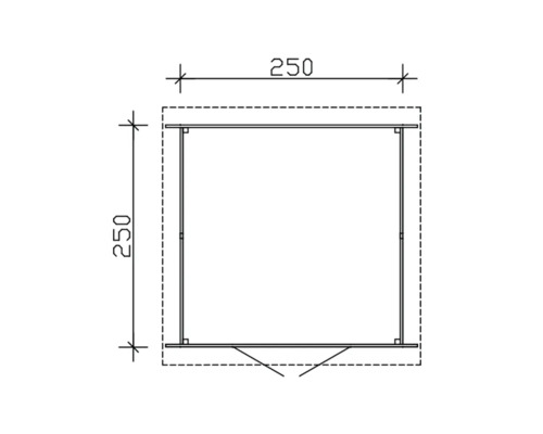 Půdorys zahradního domku s rozměry 250 x 250 cm