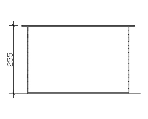Technický výkres regálu s uvedením výšky 255.