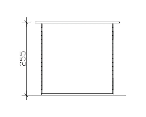 Technický výkres police s výškovou specifikací 255 milimetrů.