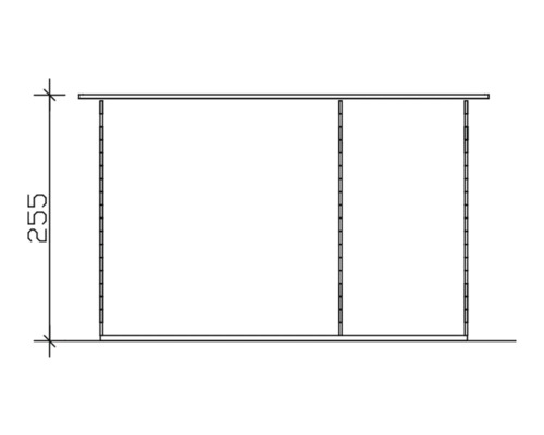 Technický nákres police s výškovou specifikací 255