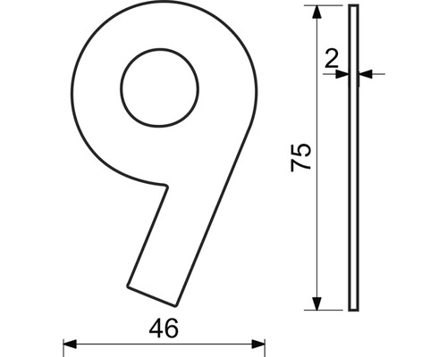 Technický nákres čísla domu 9 s rozměry
