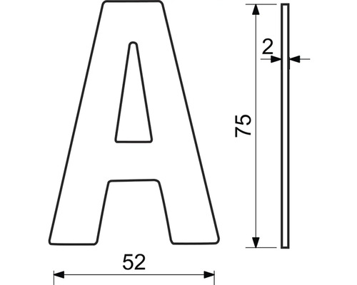 Technický výkres písmene A s rozměry