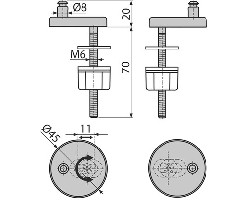 Technický výkres upevnění WC sedátka s rozměry