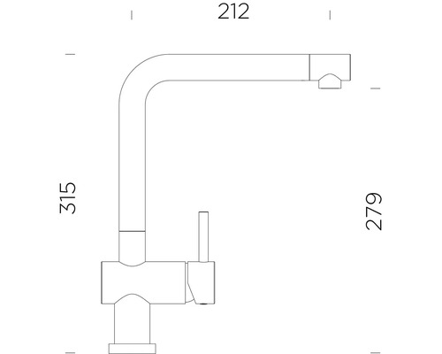 Technický výkres kuchyňské baterie s rozměry