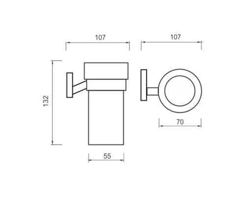 Technický nákres držáku na kelímek na zubní kartáčky s rozměry