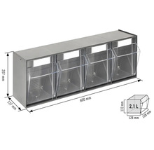 Regál se čtyřmi průhlednými boxy a rozměry