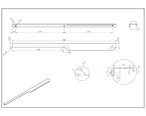 Technický výkres kovového profilu s rozměry