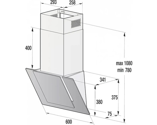 Technický výkres odsavače par s rozměry