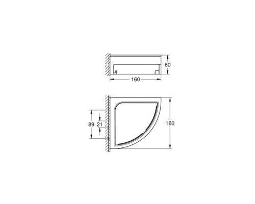 Technický výkres sprchového koutu s rozměry.