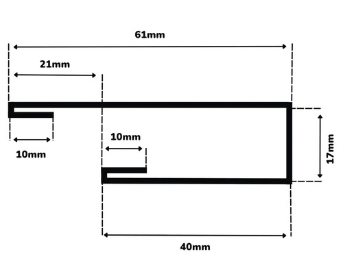 Technický nákres s rozměry 61 milimetrů, 40 milimetrů, 21 milimetrů, 17 milimetrů a 10 milimetrů