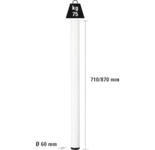 Bílá noha stolu o rozměrech 710/870 mm délky a 60 mm průměru, nosnost 75 kg