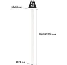 Technický výkres kulaté tyče o rozměrech 60x60 mm, délce 700/800/900 mm a průměru 24 mm, nosnost 50 kg