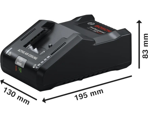 Logo Bosch Nabíječka baterií o rozměrech 130 milimetrů krát 195 milimetrů krát 83 milimetrů