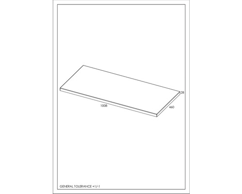 Technický výkres pracovní desky o rozměrech 1008, 460 a 28 milimetrů