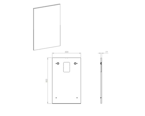 Technický nákres zrcadla s rozměry