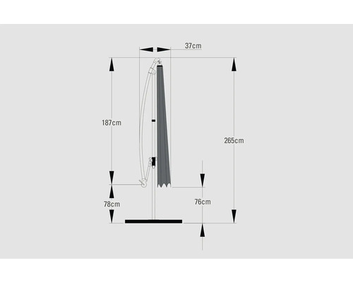 Technický výkres slunečníku s rozměry