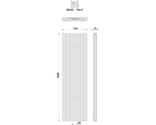 Technický nákres sprchové stěny s rozměry